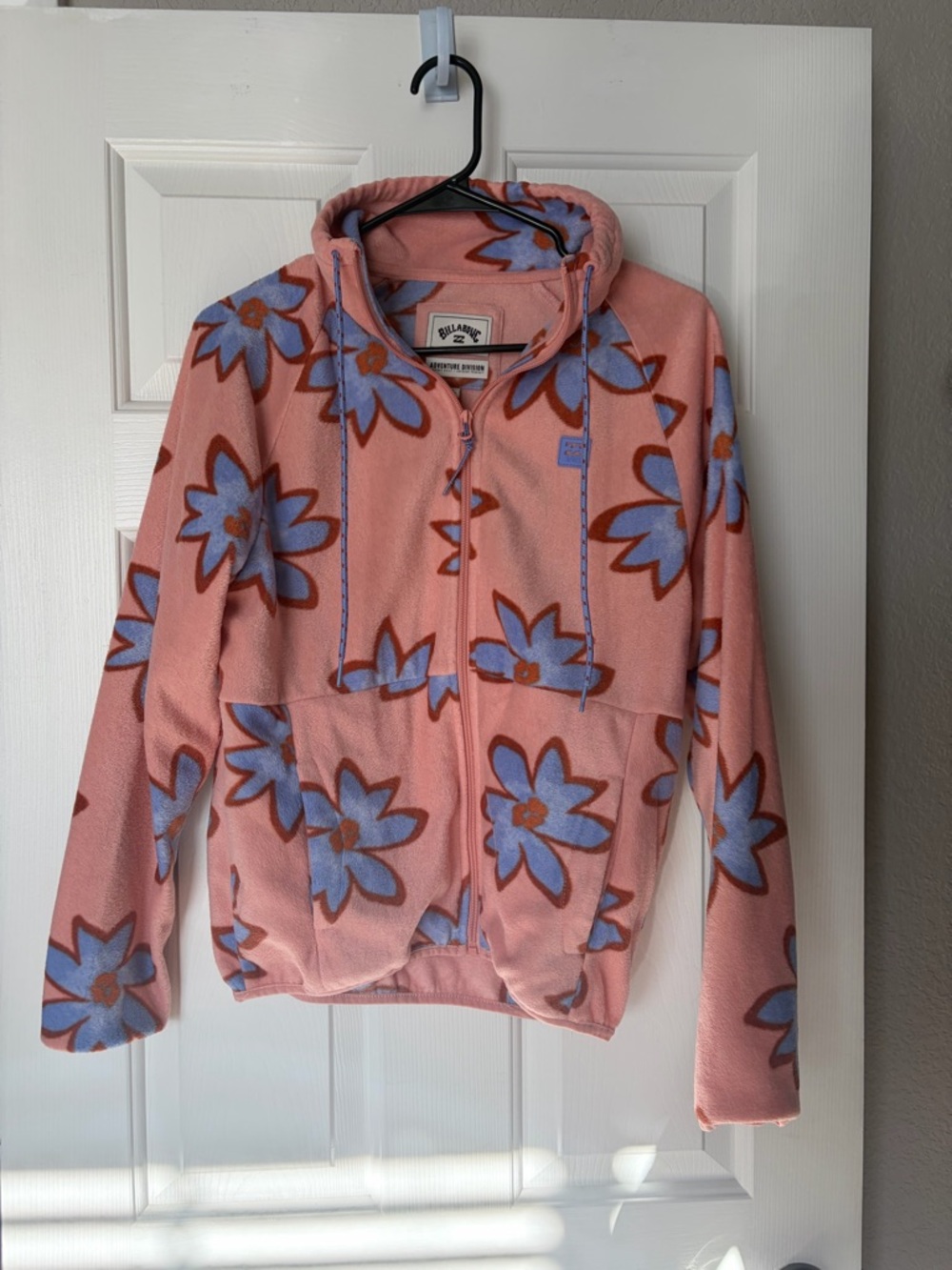 Billabong pink purple floral fleece jacket